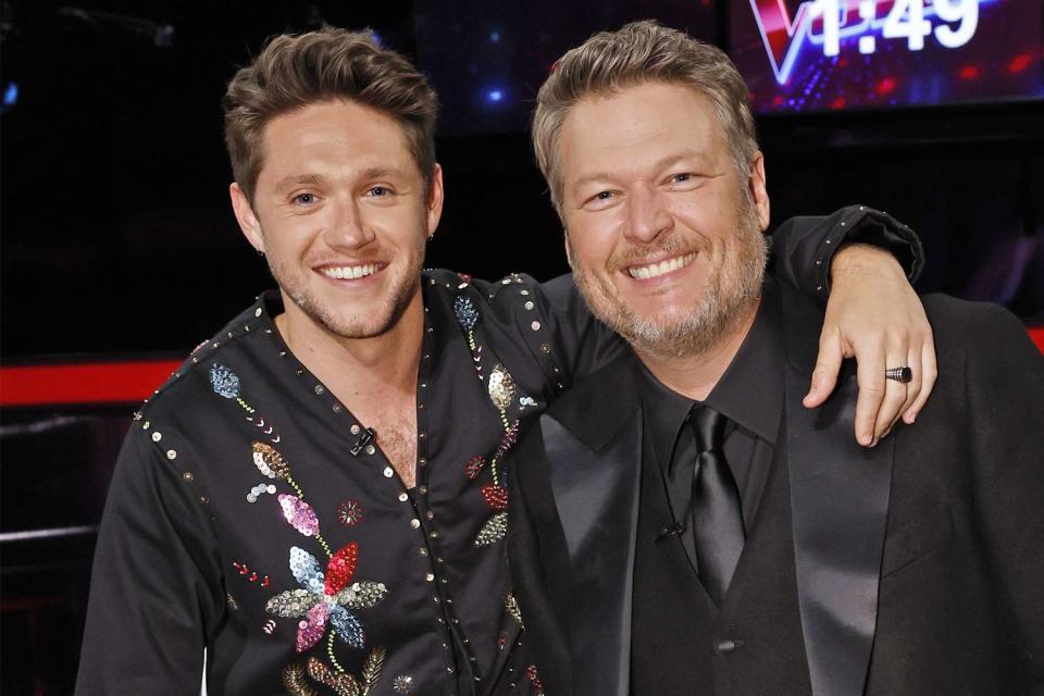 <p>Trae Patton/NBC/Getty</p> Niall Horan and Blake Shelton