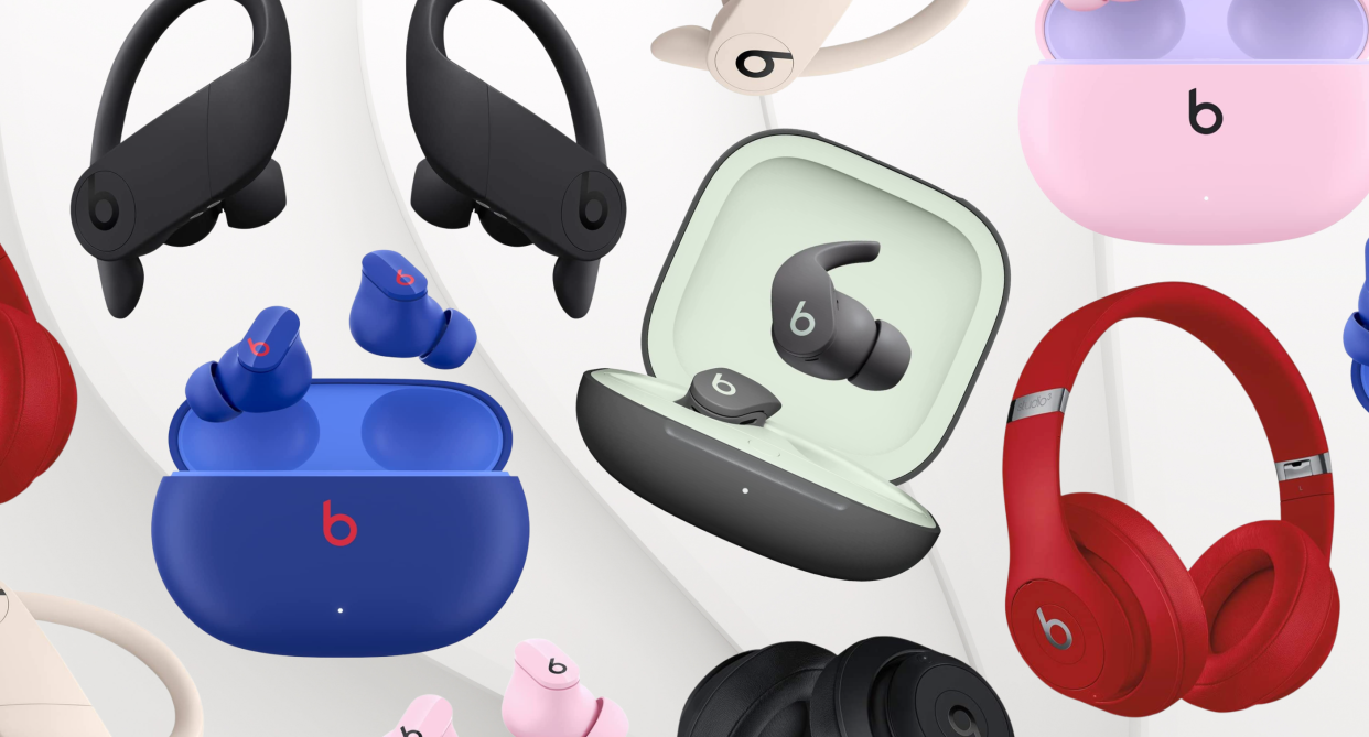 beats, collage of red, blue, pink, white, black beats headphones on sale at amazon for black friday