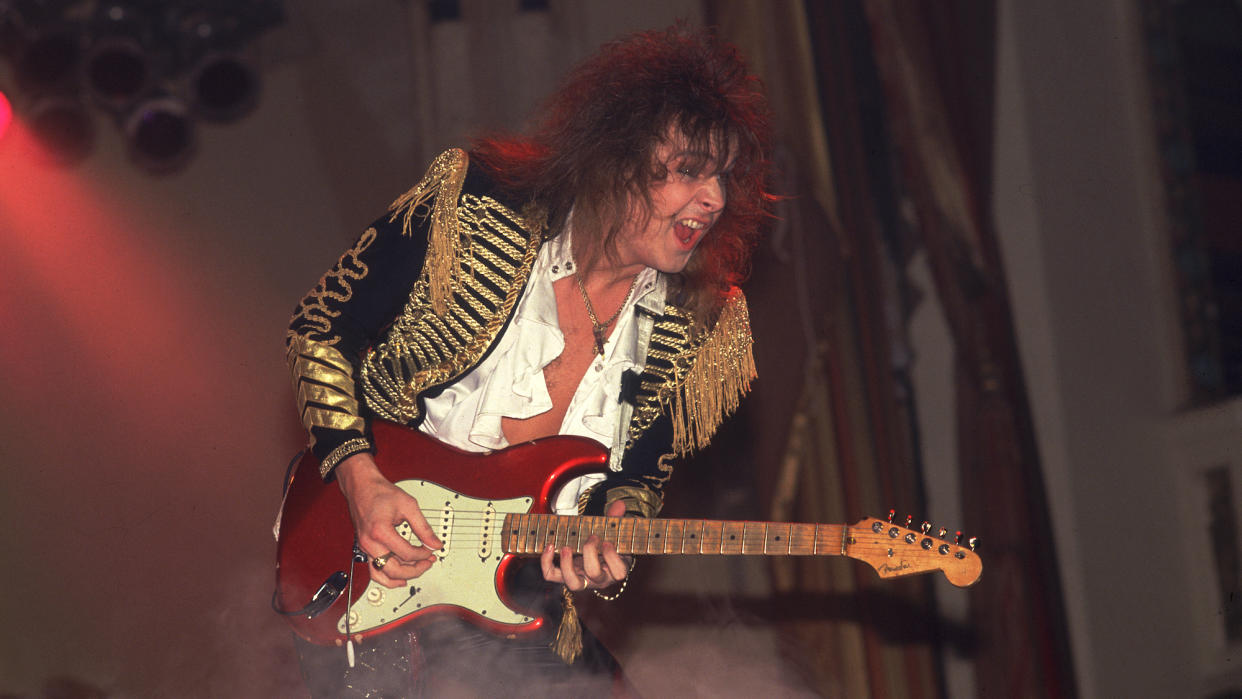  Yngwie Malmsteen performs at the Aragon Ballroom in Chicago, Illinois on July 5, 1985. 
