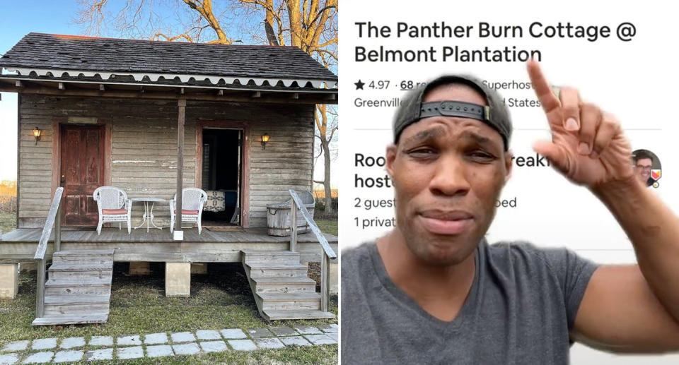 An Airbnb listing was called out for advertising it as a is a former slave cabin. Source: TripAdvisor/TikTok - lawyerwynton
