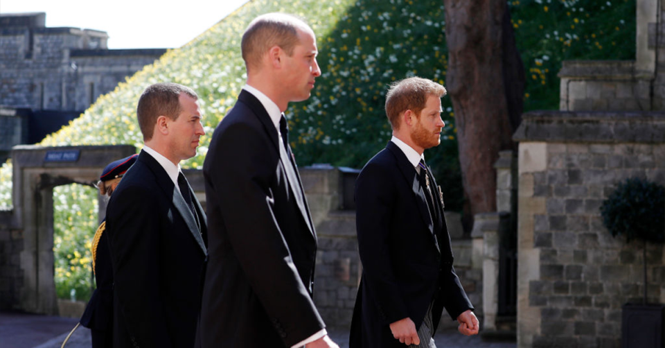 Harry and William at Prince Philip’s funeral in April. Photo: Getty
