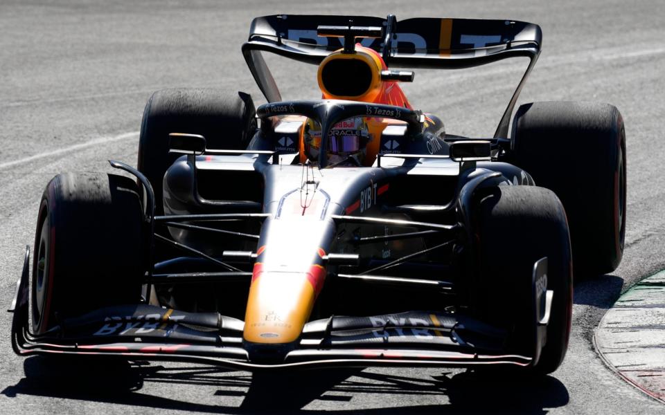 Red Bull driver Max Verstappen of the Netherlands steers his car during the Italian Grand Prix race at the Monza racetrack, in Monza, Italy, Sunday, Sept. 11, 2022 - AP