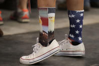 <p>People wait for the arrival of President Donald Trump for a campaign rally at the AeroMod International hangar at Orlando Melbourne International Airport on February 18, 2017 in Melbourne, Florida. (Joe Raedle/Getty Images) </p>