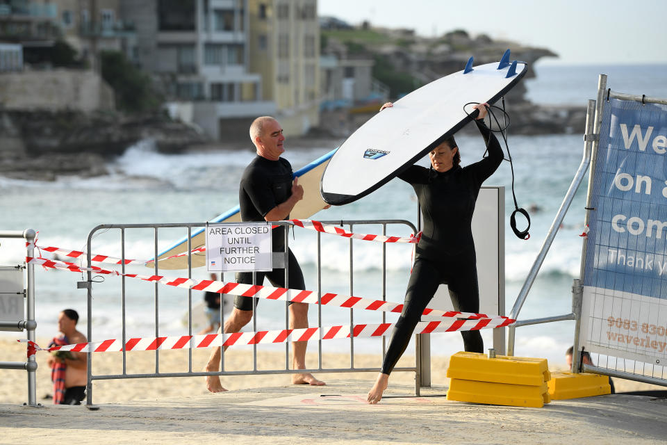 While Bondi Beach was closed last weekend, not everyone respected the new restrictions. Source: AAP