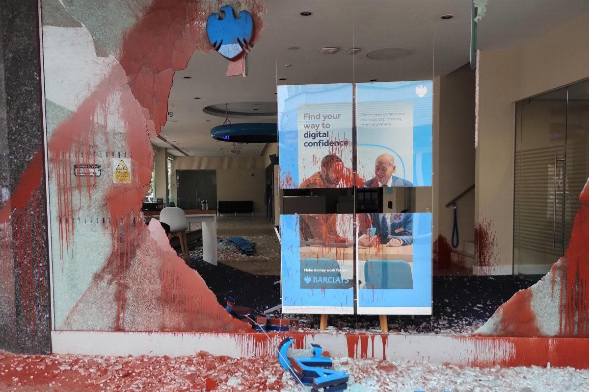 Barclays Bolton has had its windows smashed and paint thrown at it Image: Phil Taylor