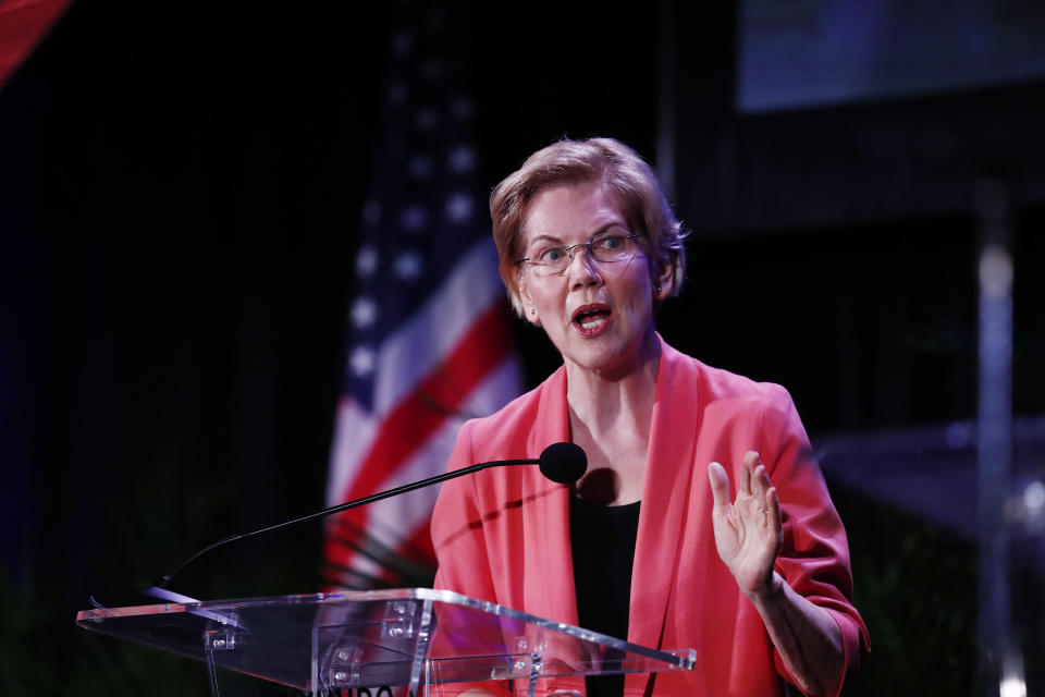 Democratic presidential candidate U.S. Sen. Elizabeth Warren, D-Mass., speaks during a forum on Friday, June 21, 2019, in Miami. (AP Photo/Brynn Anderson)