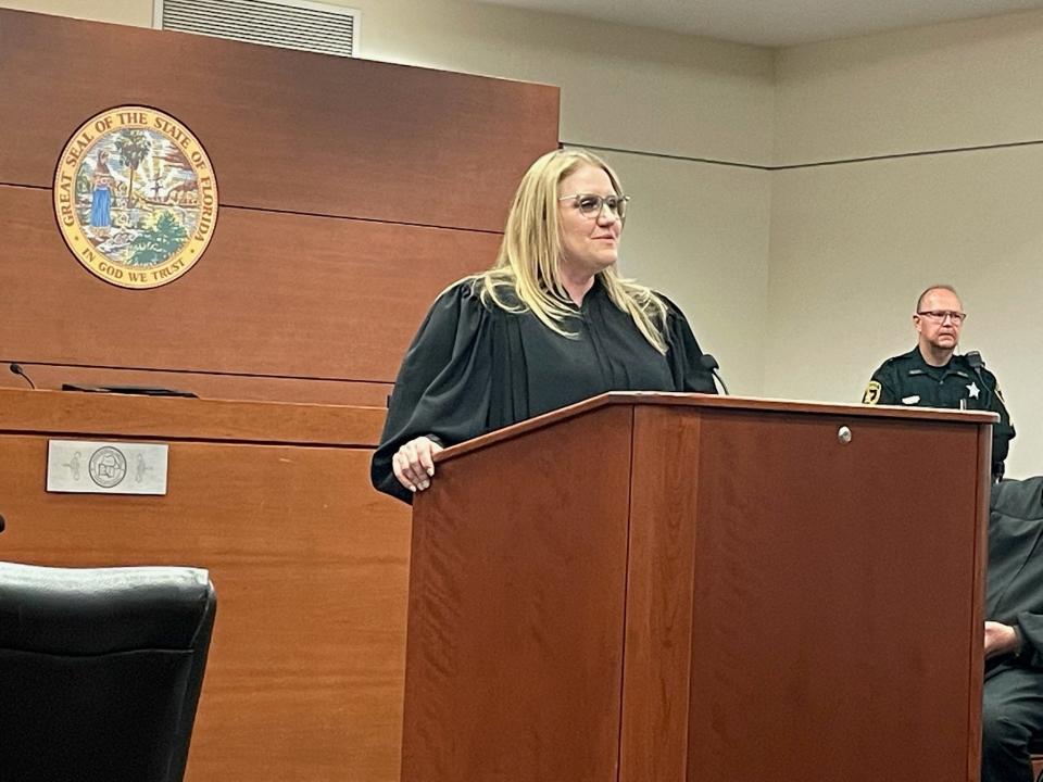 County Judge Lori Cotton speaks Friday afternoon at her investiture at the Marion County Judicial Center.