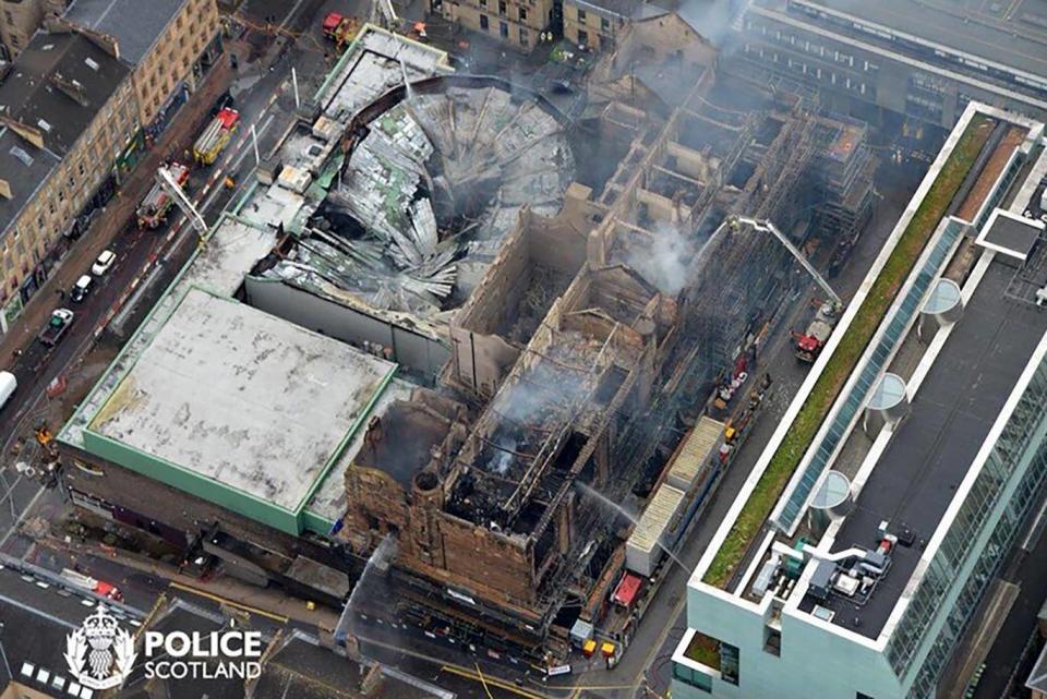 Aerial view of the smouldering roof of Glasgow School of Art (Police Scotland)