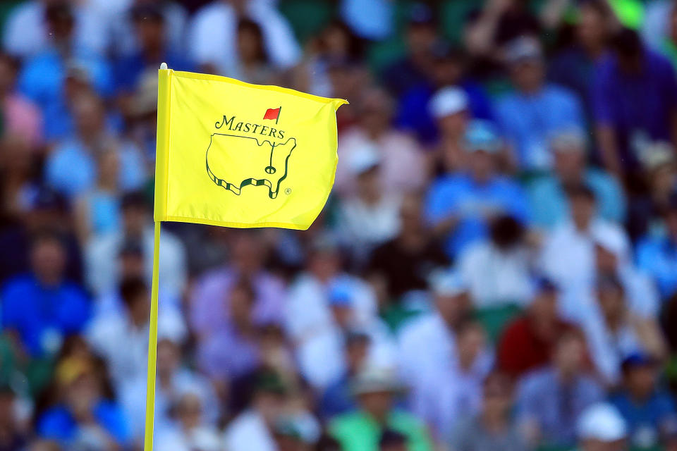 A Masters flag waving in the wind.