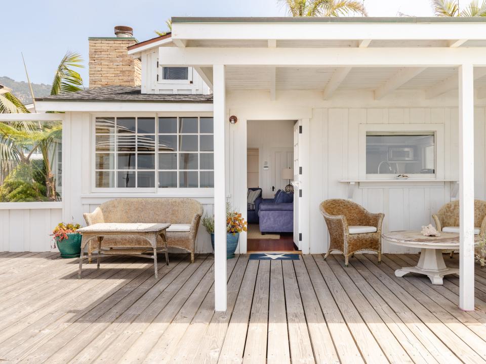 The exterior deck outside Ashton Kutcher and Mila Kunis' beach house in California.