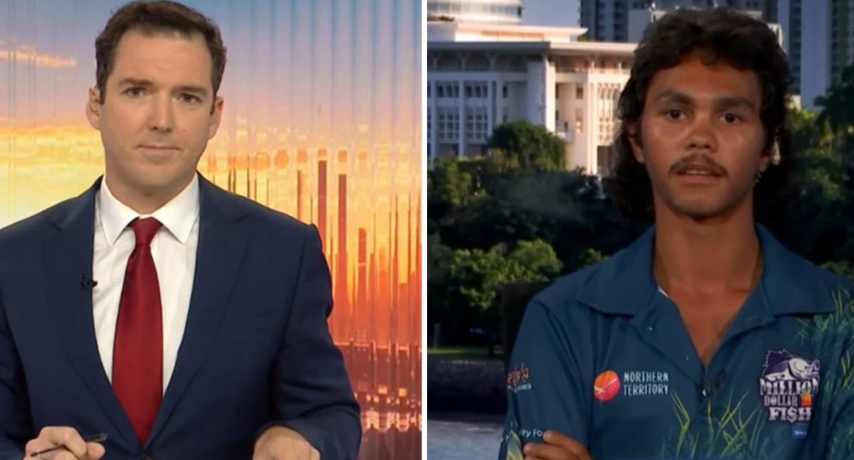 Sky News host Peter Stefanovic (left) interviewing Keegan Payne (right). 