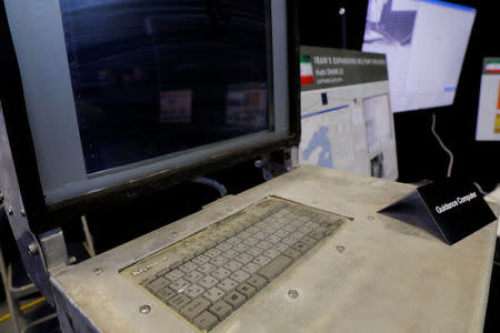 A computer guidance system with Farsi keyboard that the U.S. Department of Defense says was built in Iran and that the Pentagon says is designed to guide bomb laden attack boats to their targets is seen on display at a military base in Washington, U.S., December 13, 2017. REUTERS/Jim Bourg