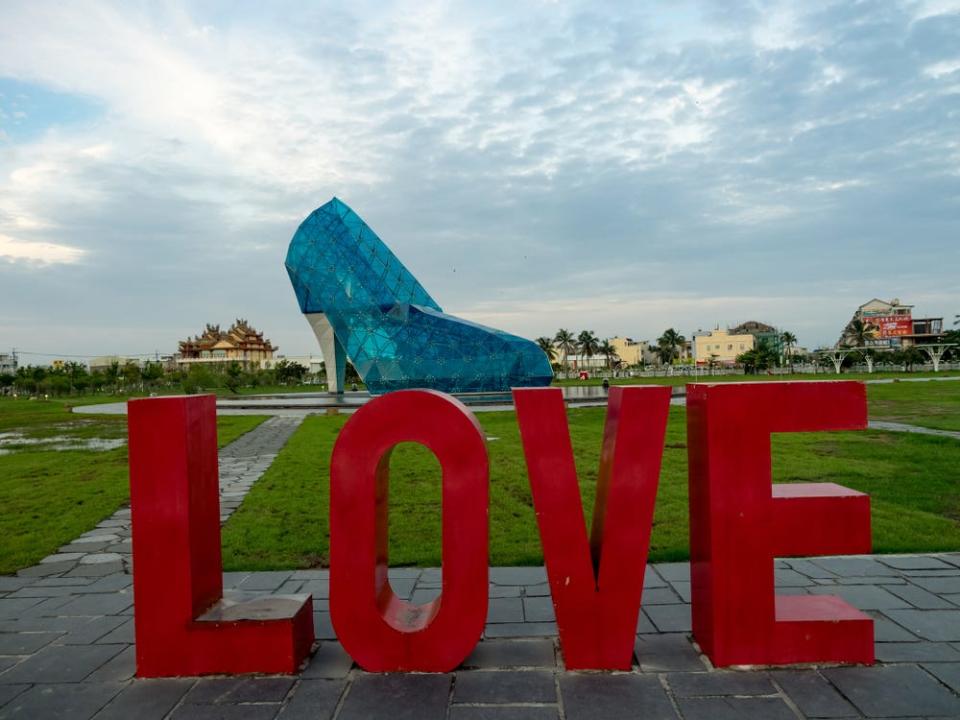 A "LOVE" sign outside The High-Heel Wedding Church in Chiayi, Taiwan.