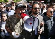 Armenian opposition leader Nikol Pashinyan attends a rally to commemorate the 103rd anniversary of mass killing of Armenians by Ottoman Turks, in central Yerevan, Armenia April 24, 2018. REUTERS/Gleb Garanich