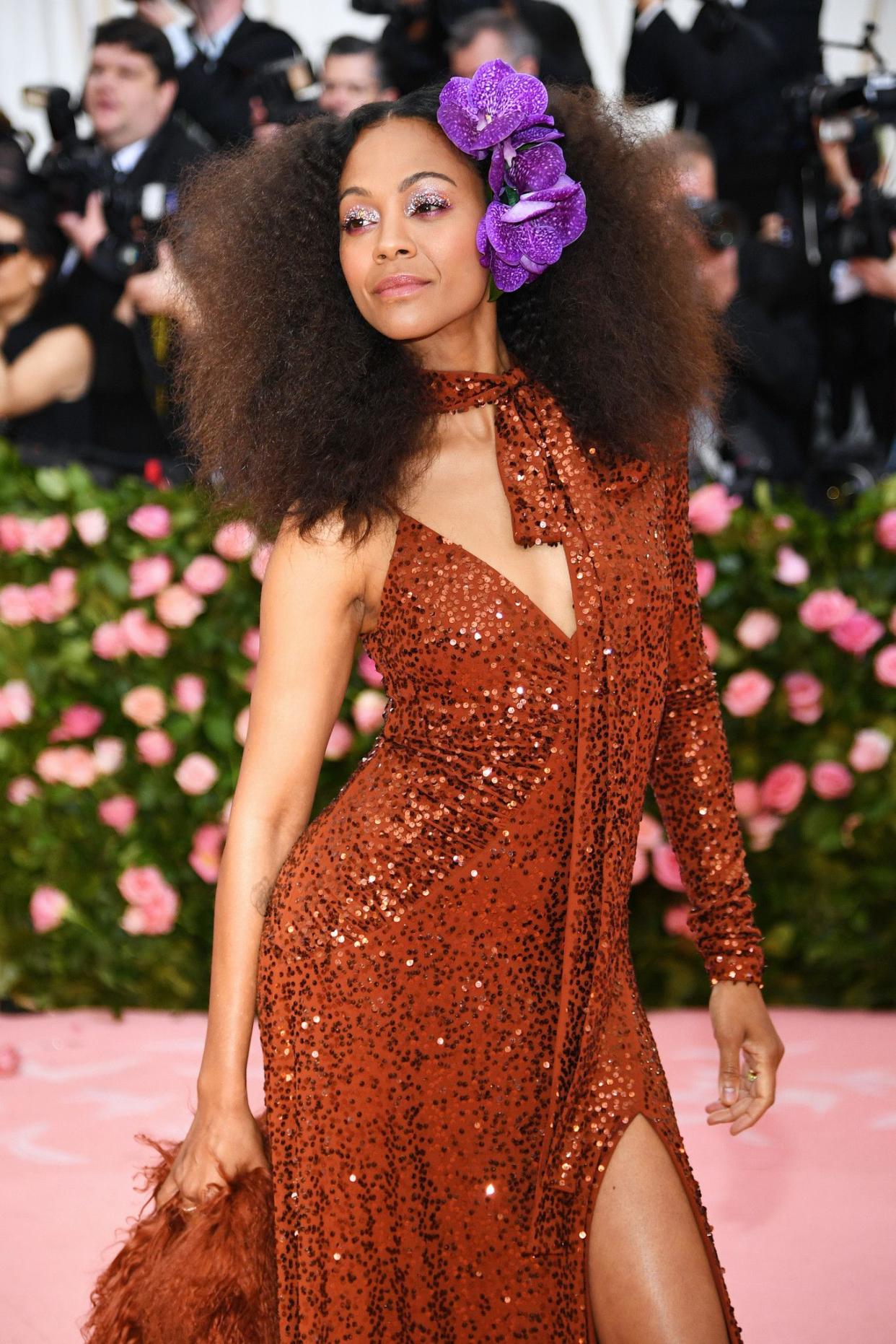 Zoe Saldana attends The 2019 Met Gala Celebrating Camp: Notes on Fashion at Metropolitan Museum of Art on May 06, 2019 in New York City.