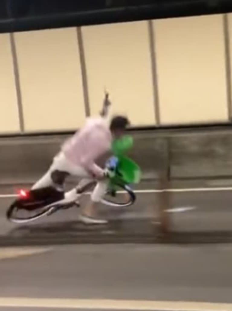 Man has been filmed crashing rented e-bike in Sydney cross-city tunnel. Picture: Tik Tok