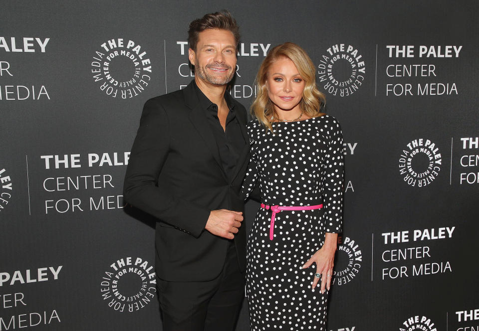 NEW YORK, NEW YORK - MARCH 04: (L-R) Ryan Seacrest and Kelly Ripa attend The Paley Center For Media Presents: An Evening with 