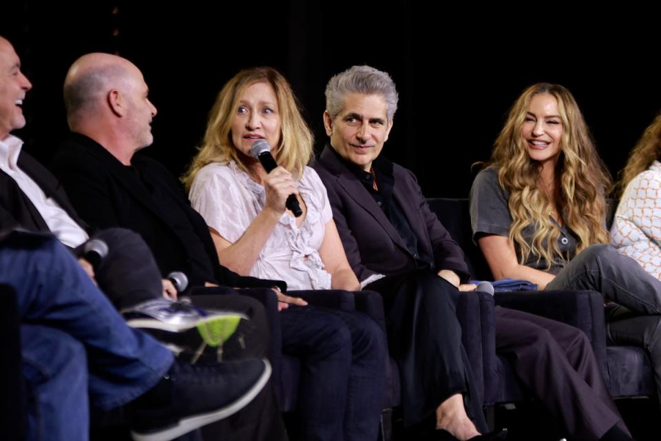 Terence Winter, Matthew Weiner, Edie Falco, Michael Imperioli, and Drea de Matteo at ‘The Sopranos’ 25th anniversary reunion (Getty Images for Tribeca Festiva)