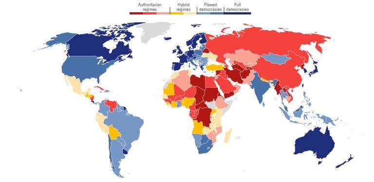 Mapa del Índice de Democracia de The Economist