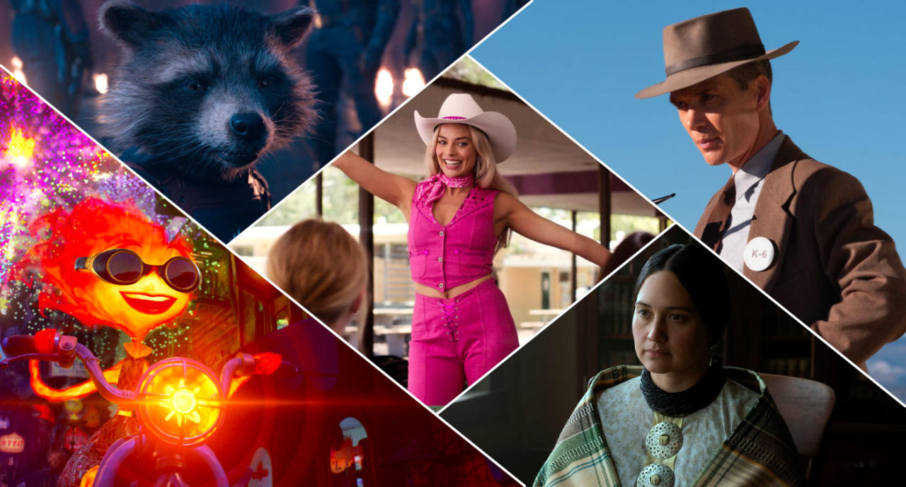 Barbie, Oppenheimer, Guardians of the Galaxy Vol. 3, Elemental, and Killers of the Flower Moon all grappled with big themes in 2023. (Disney/Warner Bros./Universal/Apple)