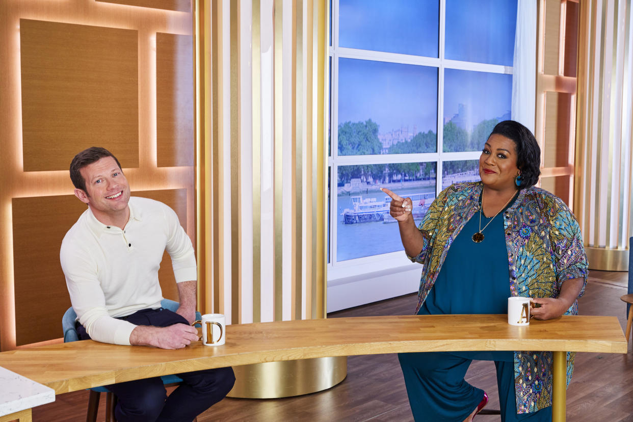 From ITV Daytime 

THIS MORNING
Weekdays on ITV 

Pictured: Dermot O'Leary and Alison Hammond 

(c) ITV 

Photographer credit: Nicky Johnston 

For further information please contact Peter Gray
Mob 07831460662 /  peter.gray@itv.com

This photograph is (C) ITV and can only be reproduced for editorial purposes directly in connection with the programme THIS MORNING or ITV. Once made available by the ITV Picture Desk, this photograph can be reproduced once only up until the Transmission date and no reproduction fee will be charged. Any subsequent usage may incur a fee. This photograph must not be syndicated to any other publication or website, or permanently archived, without the express written permission of ITV Picture Desk. Full Terms and conditions are available on the website www.itvpictures.com





