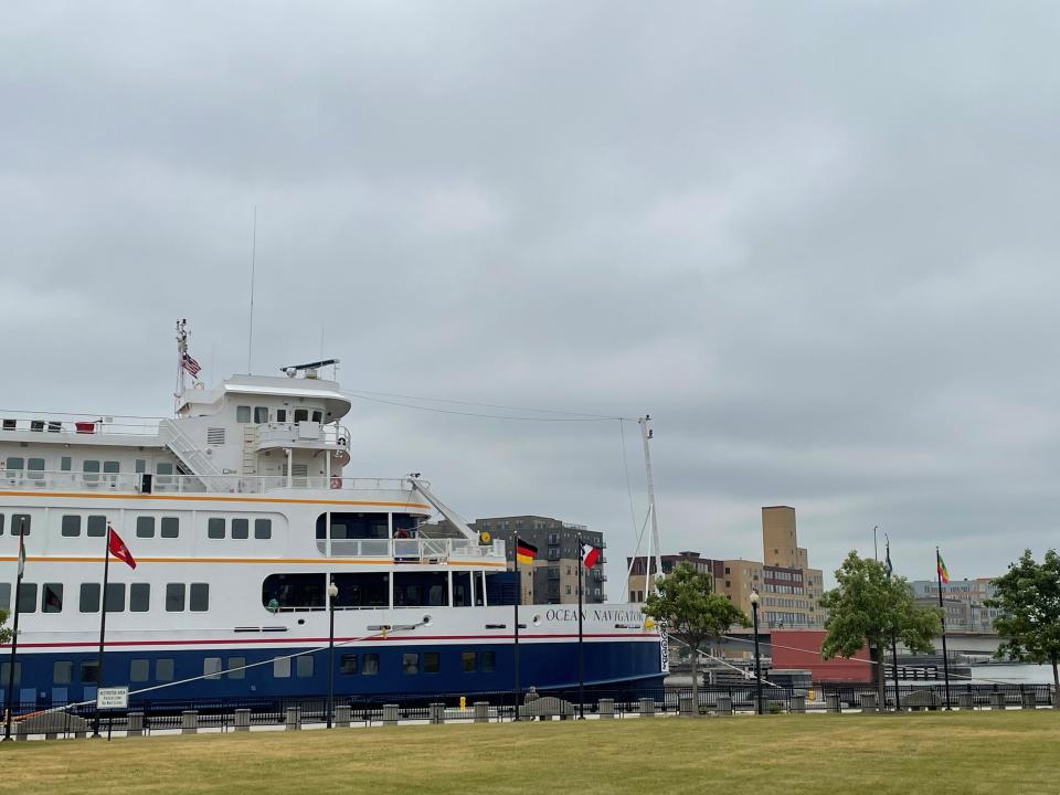 The Ocean Navigator docked Wednesday morning in downtown Green Bay at Leicht Memorial Park.