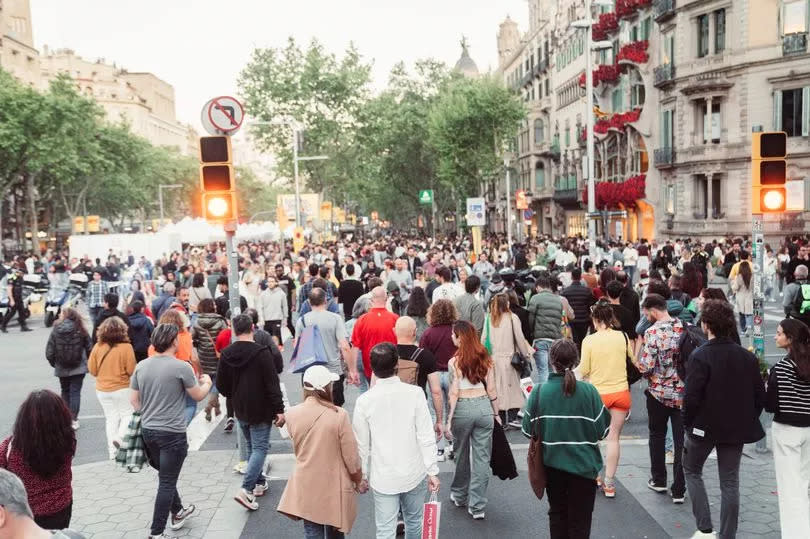 Crowd of people walking at zebra crossing.