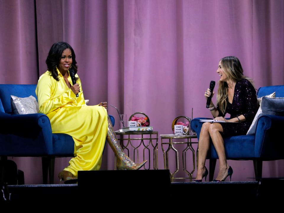 michelle obama speaks at a barclays event