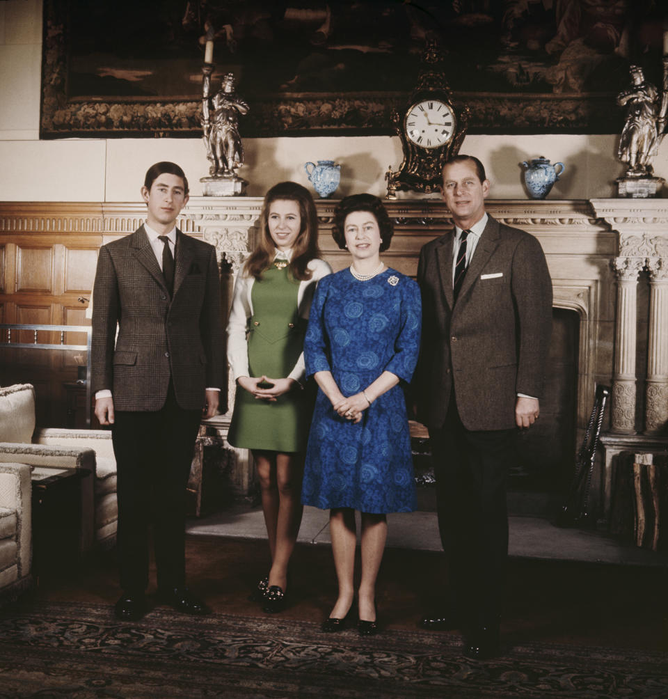 Queen Elizabeth II and Prince Philip with their children Prince Charles and Princess Anne at Sandringham, 1970.  (Photo by Hulton Archive/Getty Images)