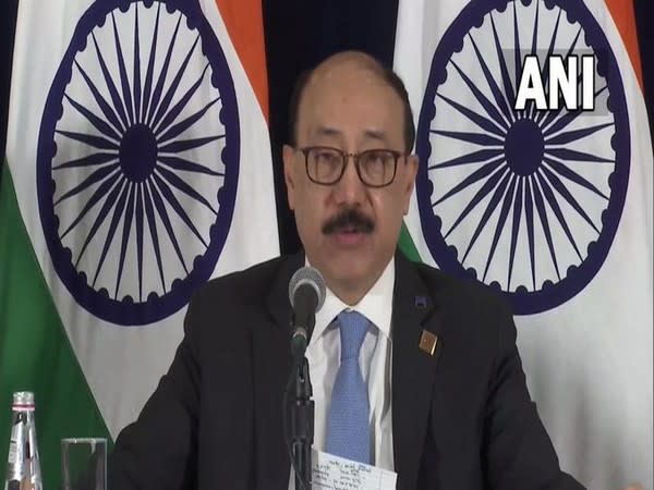 Foreign Secretary Harsh Vardhan Shringla addressing a press conference in Washington on Friday. (Photo/ANI)