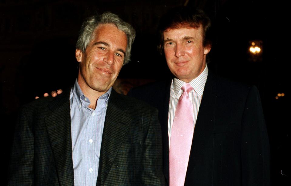 Jeffrey Epstein poses with Donald Trump at the Mar-a-Lago estate in Palm Beach, Florida, in 1997. Trump recently said he wasn't&nbsp; "a fan" of Epstein, as the financier faces child sex trafficking charges. (Photo: Davidoff Studios Photography via Getty Images)