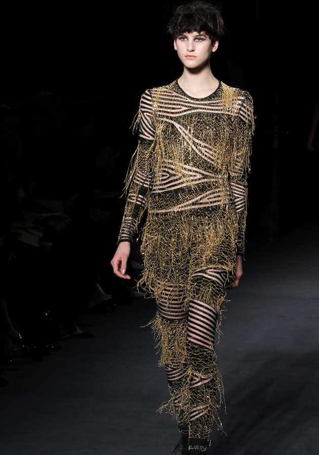 <b>London Fashion Week AW13: Julien Macdonald</b><br><br>Metallics were a key trend at Julien Macdonald LFW AW13.<br><br>©Rex<br><br><br>