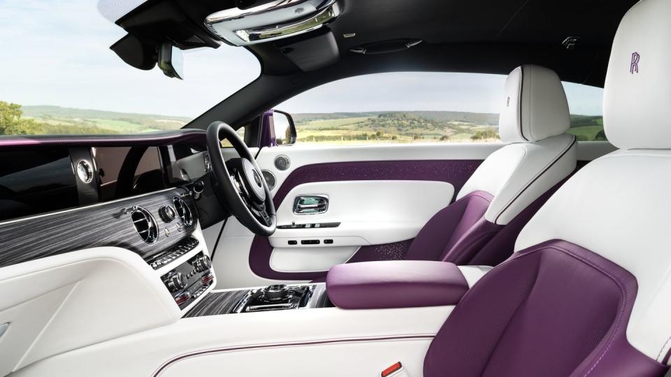 2024 roll royce spectre interior in purple and white
