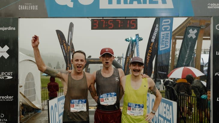 <span class="article__caption">Stern, Beaudoin-Rousseau, and Poher, 25K podium. </span> (Photo: Quebec Mega Trail / Francis Fontaine)