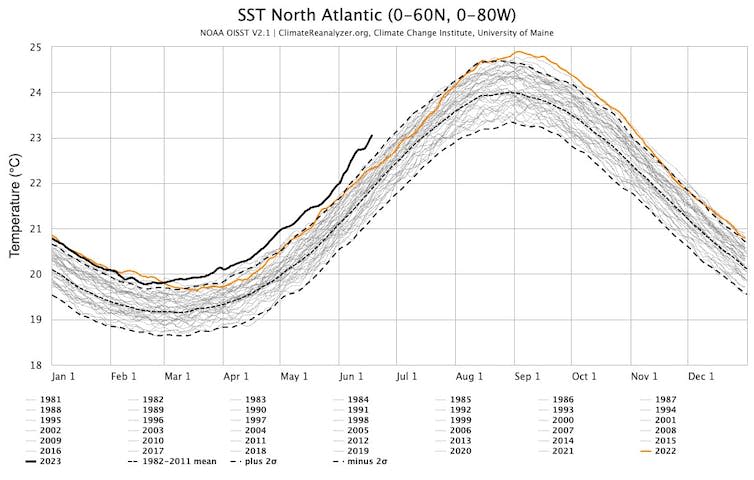 Graph of sea surface temperatures