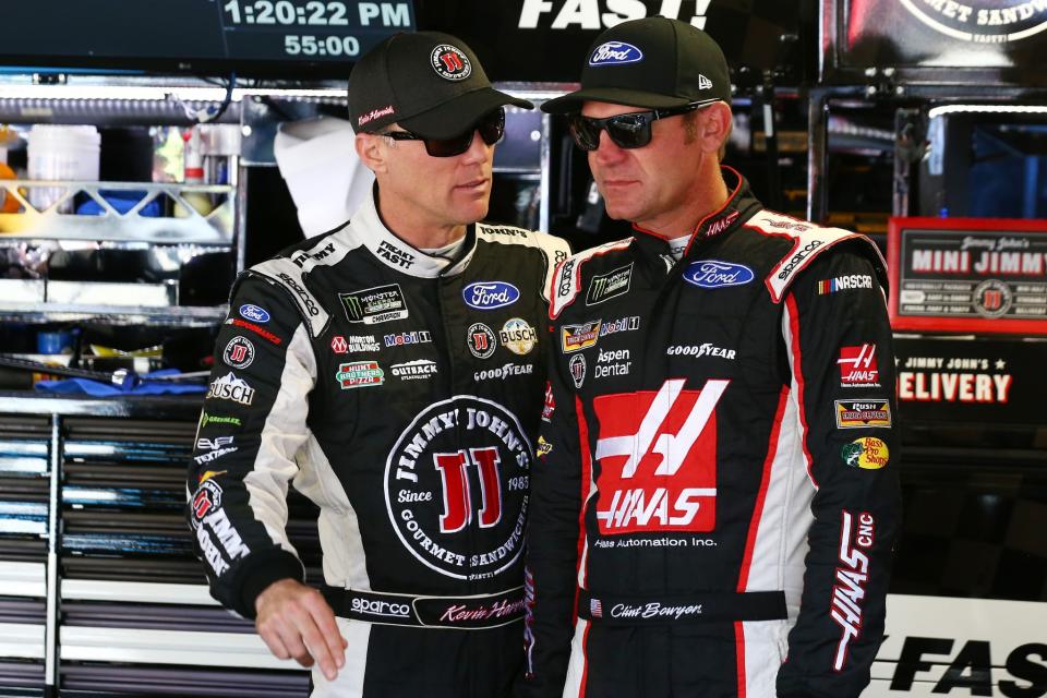 Kevin Harvick (L) and Clint Bowyer will be two of the drivers on the broadcast. (Getty)