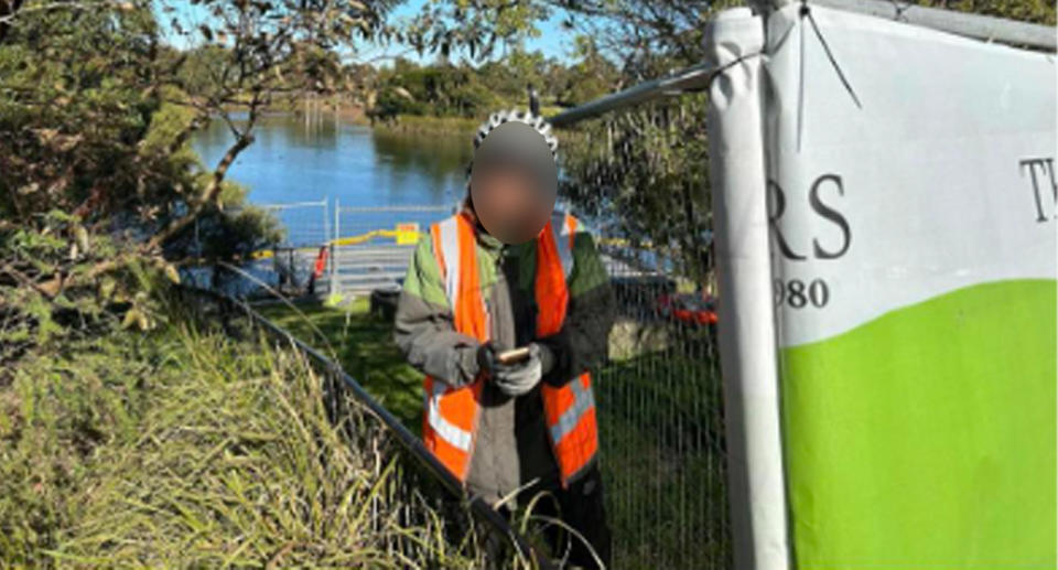 Council contractor in Sydney Park, Alexandria. 