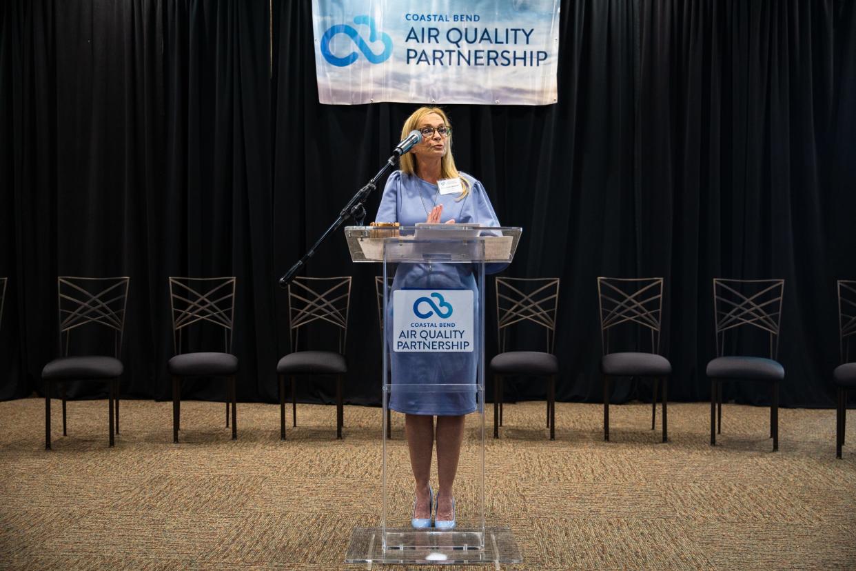Gretchen Arnold speaks at a Coastal Bend Air Quality Partnership meeting at the Port of Corpus Christi on Thursday, July 28, 2022. The group announced its board of directors at a kickoff celebration.