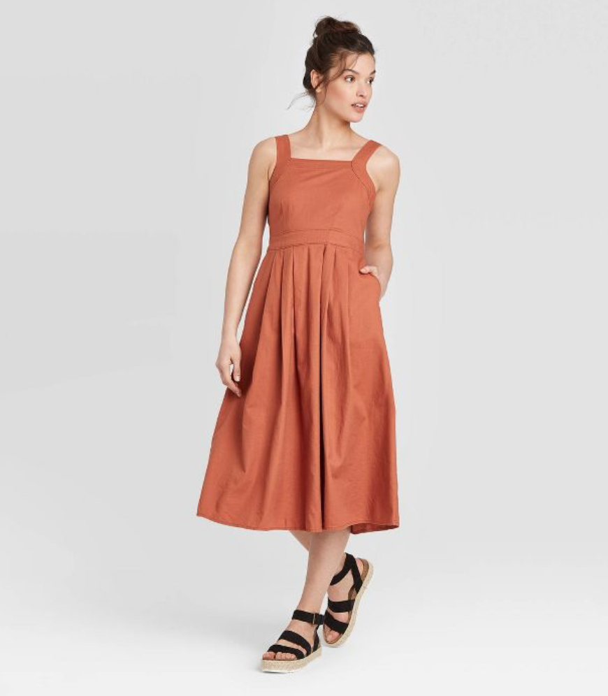 Universal Thread Women's Pleated Sleeveless Dress in Rust