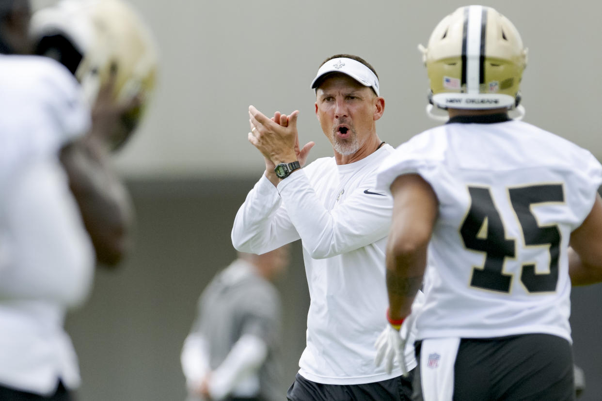 New Orleans Saints head coach Dennis Allen takes over for Sean Payton, (AP Photo/Matthew Hinton)