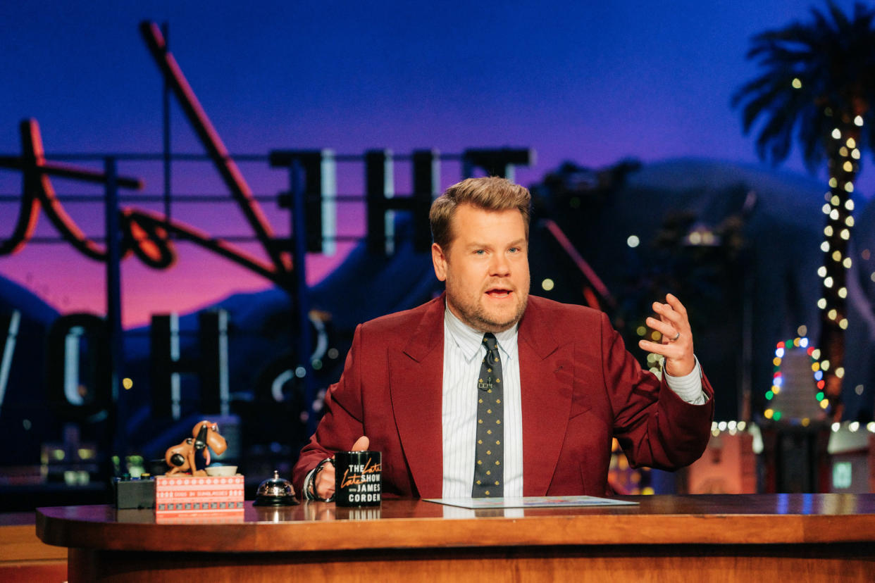 LOS ANGELES - DECEMBER 14: The Late Late Show with James Corden airing Tuesday, December 14, 2021, with guests Tessa Thompson, Dwyane Wade, and standup comic Andrew Michaan. (Photo by Terence Patrick/CBS via Getty Images)