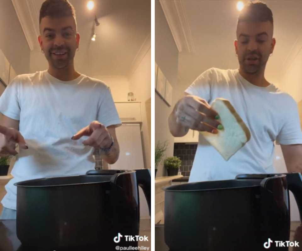 TikTok star Paul Lee Hiley making air fryer bacon and egg toast