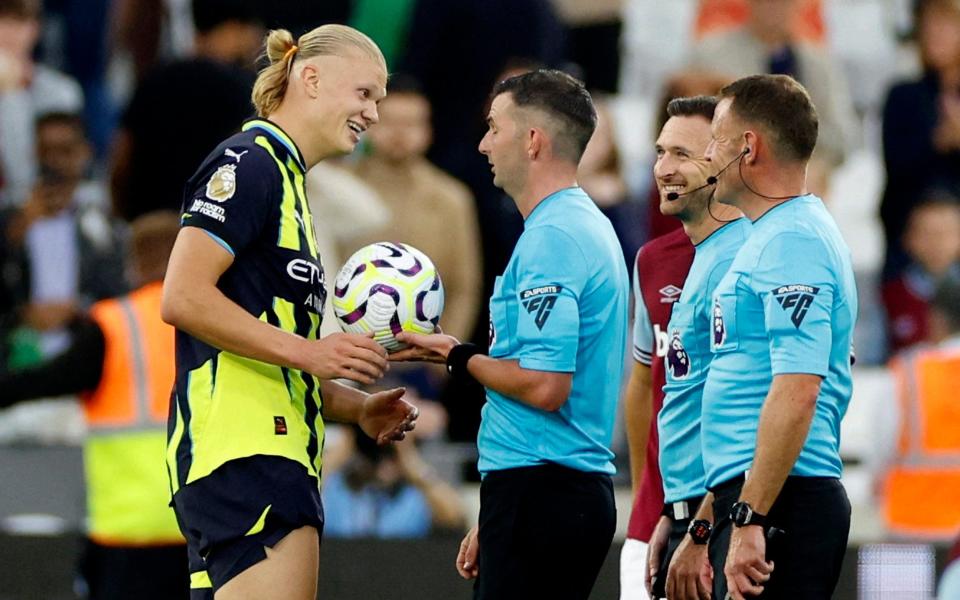 Erling Haaland given the match ball after the game