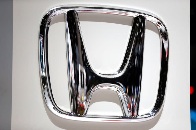 FILE PHOTO: The logo of Honda is seen during the 88th International Motor Show at Palexpo in Geneva