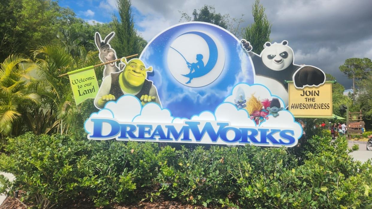  DreamWorks Land sign at Universal Studios Florida. 