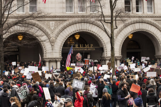 Zach Gibson-Getty ImagesThe Trump hotel in Washington, D.C., has become a magnet for protests--and bad reviews at online rating sites.