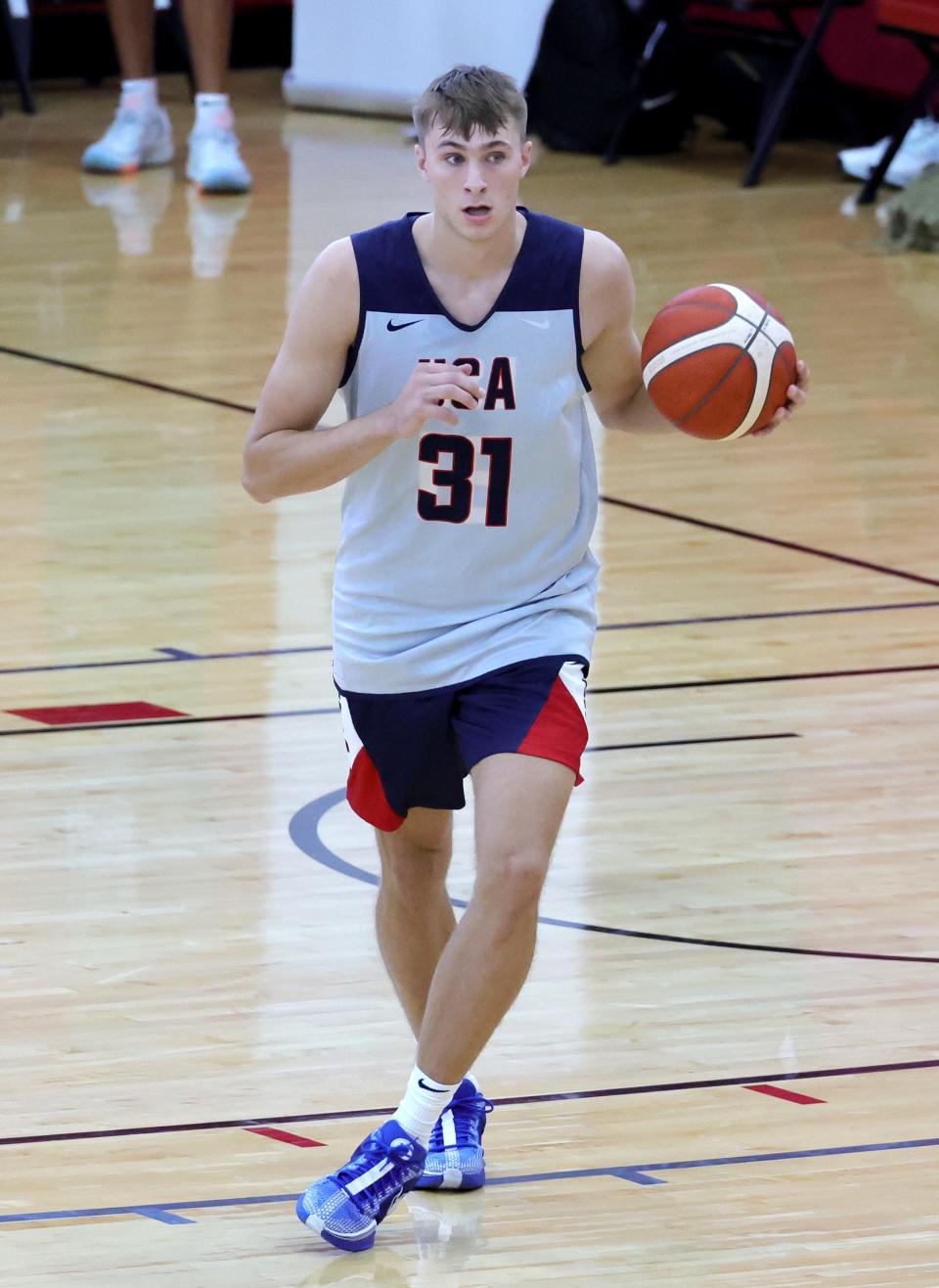 Cooper Flagg, playing with the USA Basketball Select Team, impressed during scrimmages against the U.S. Olympic team in Las Vegas.