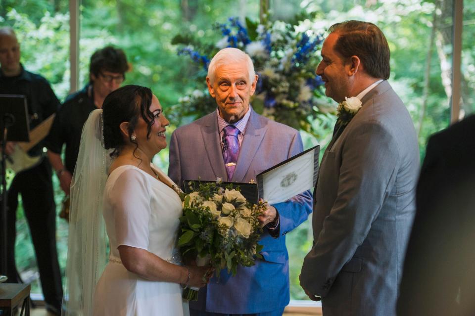 August 13, 2018 - Scenes from the wedding of Julie Guardado and Marc Caudel at the new Chapel in the Woods adjacent to The Guest House at Graceland. Theirs was the first ceremony in the new chapel.