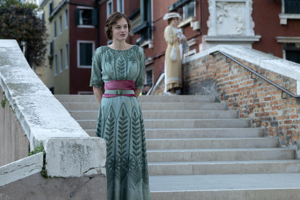 This image released by Netflix shows Emma Corrin in a scene from "Lady Chatterley's Lover." (Massimo Calabria Matarweh/Netflix via AP)