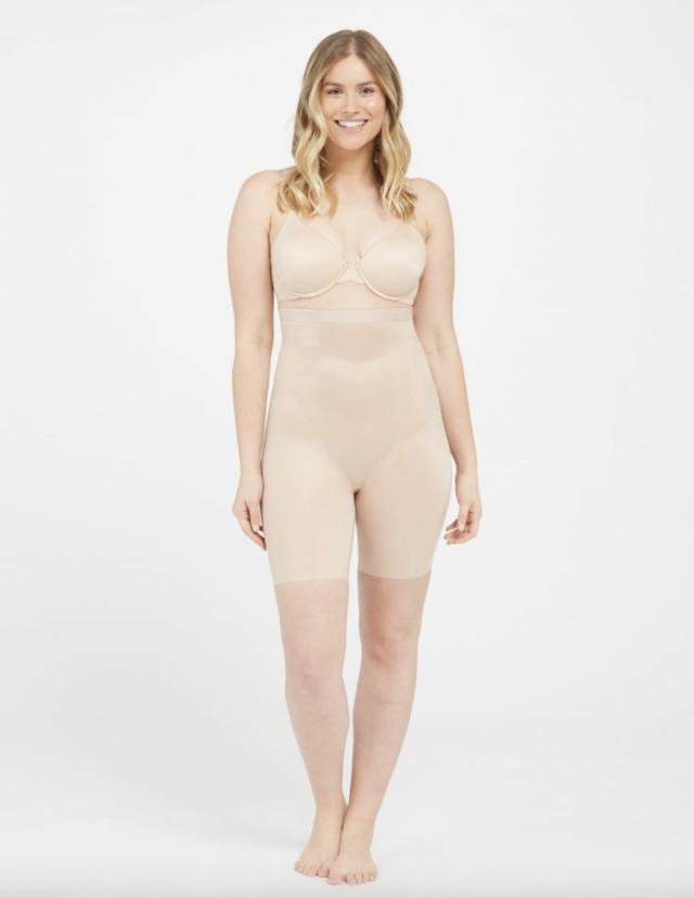 SPANX, Intimates & Sleepwear, Spanx Slimplicity Slimming Open Bust Mid  Thigh Bodysuit New Tan Nude Plus 3x